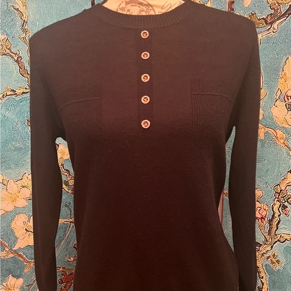 Soft, jem embellished five button sweater, with faux front pocket stitching. - Picture 8 of 12